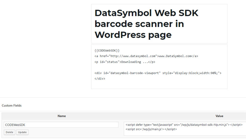 add new custom field to embed barode scanner in WordPress