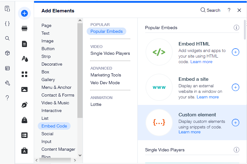 Wix. add barcode scanner custom element